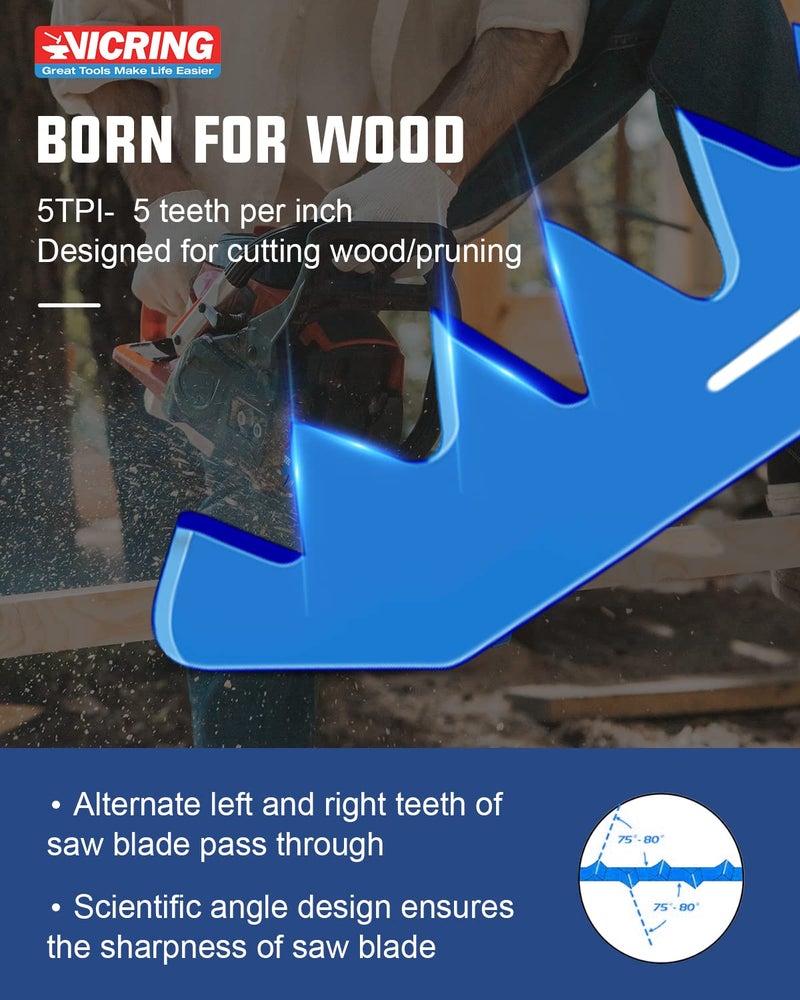 VICRING Wood Pruning Reciprocating Saw Blades 9 Inch Sawzall Blades for Trees High Carbon Steel Pruning Blade for Reciprocating Saw (5 Pack/5TPI) - Image 4